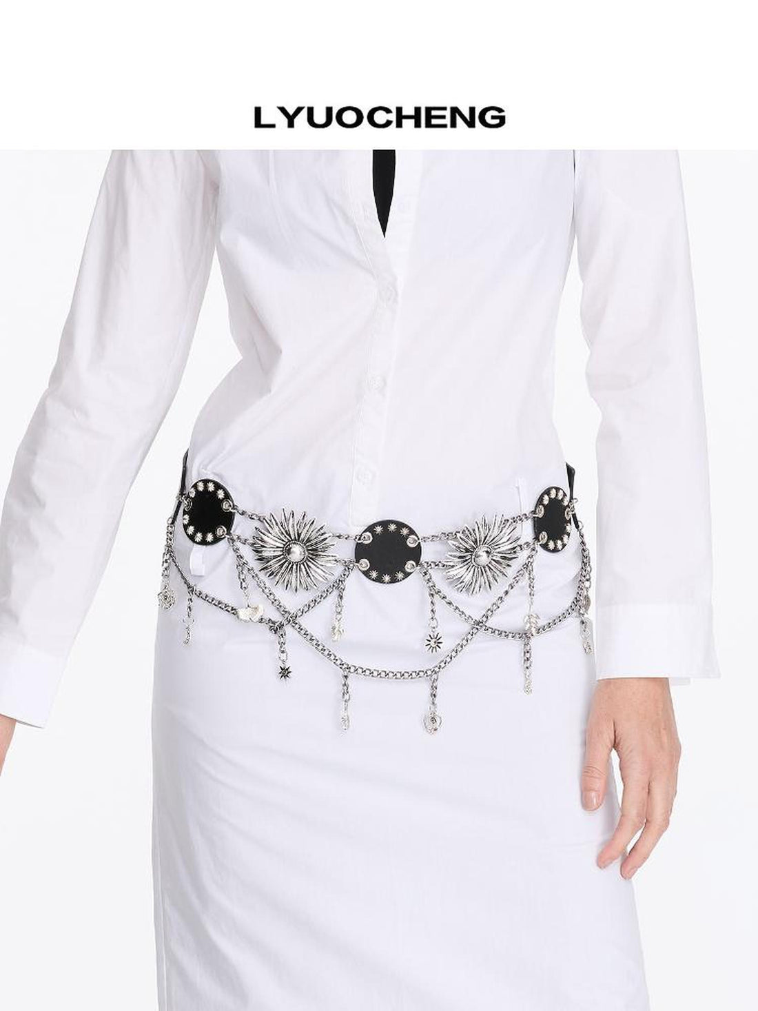 LYUOCHENG Metal Flower Chain Vintage Belt