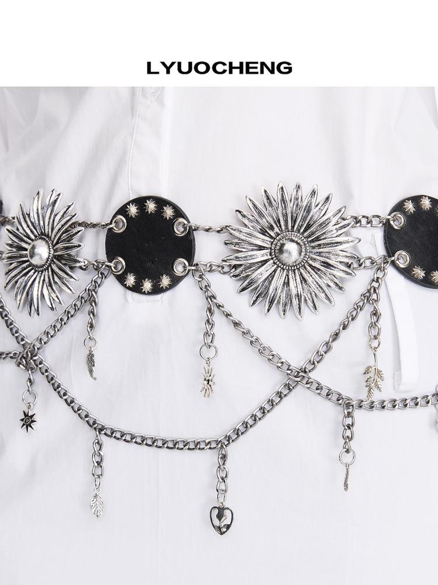 LYUOCHENG Metal Flower Chain Vintage Belt