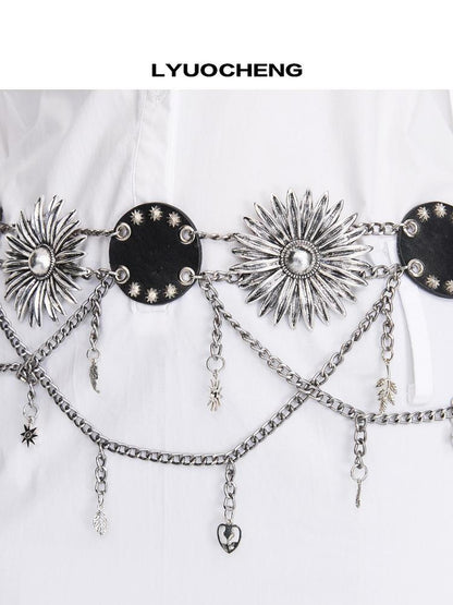 LYUOCHENG Metal Flower Chain Vintage Belt