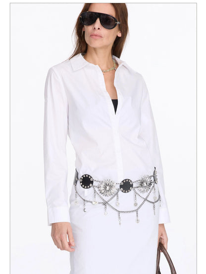 LYUOCHENG Metal Flower Chain Vintage Belt
