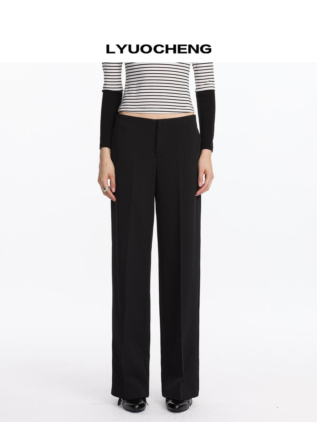 LYUOCHENG Mid Rise Relaxed Fit Straight Leg Trousers
