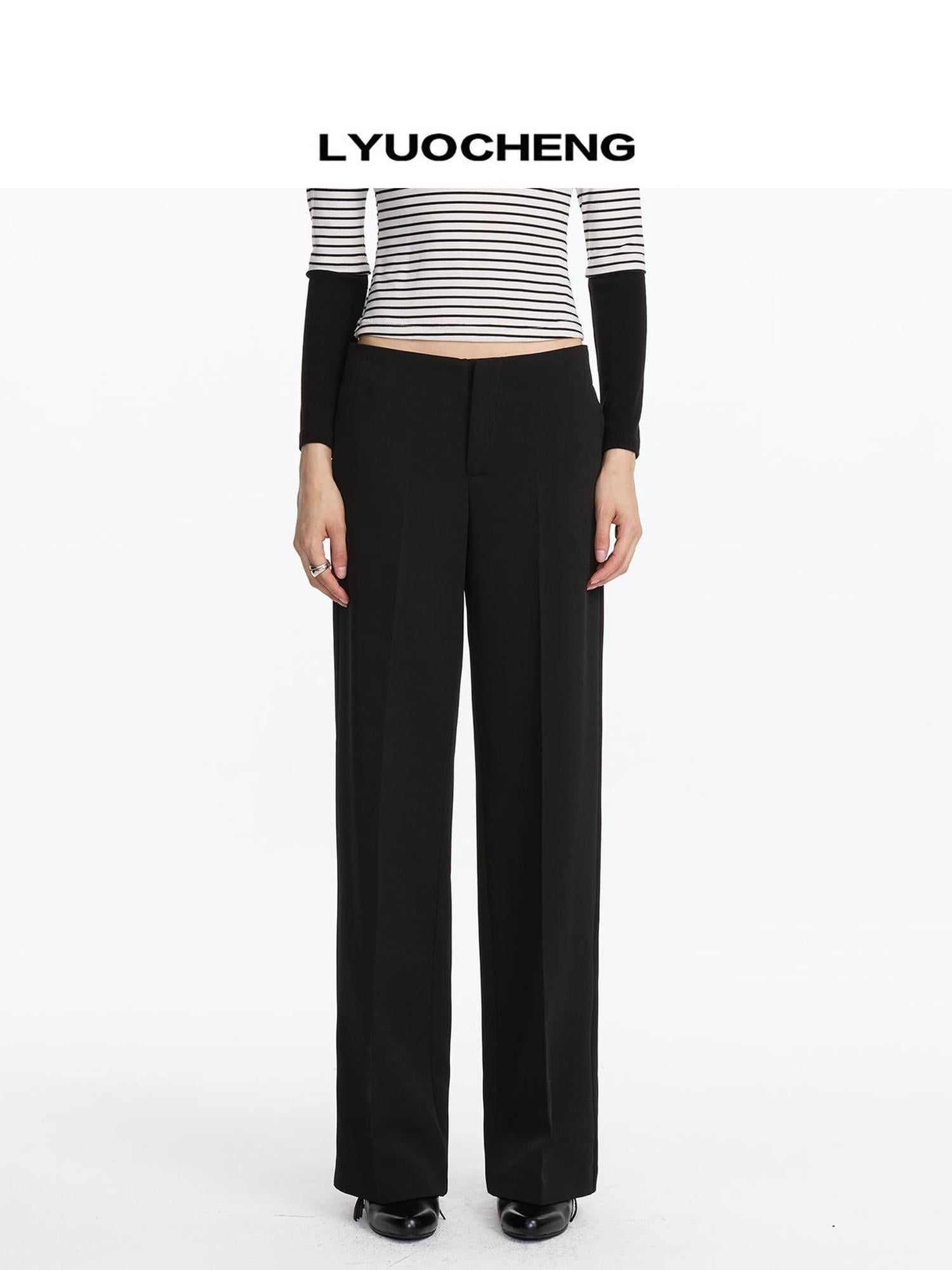 LYUOCHENG Mid Rise Relaxed Fit Straight Leg Trousers