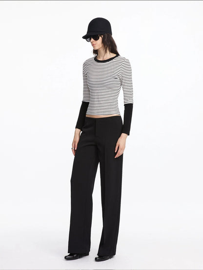 LYUOCHENG Mid Rise Relaxed Fit Straight Leg Trousers