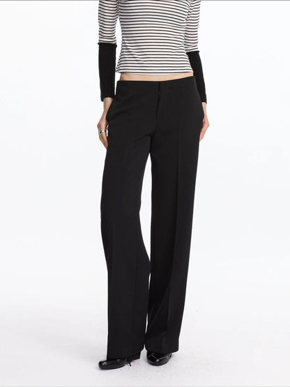 LYUOCHENG Mid Rise Relaxed Fit Straight Leg Trousers