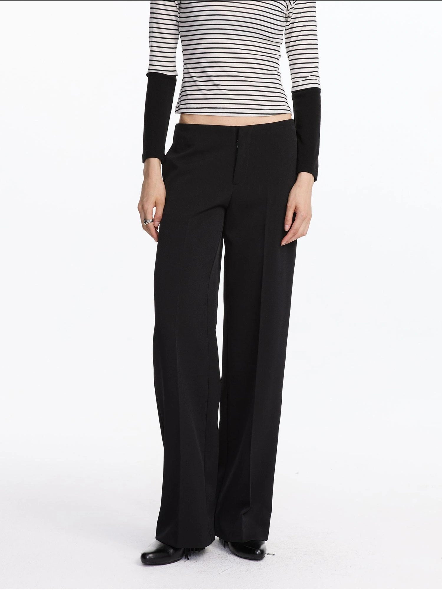 LYUOCHENG Mid Rise Relaxed Fit Straight Leg Trousers