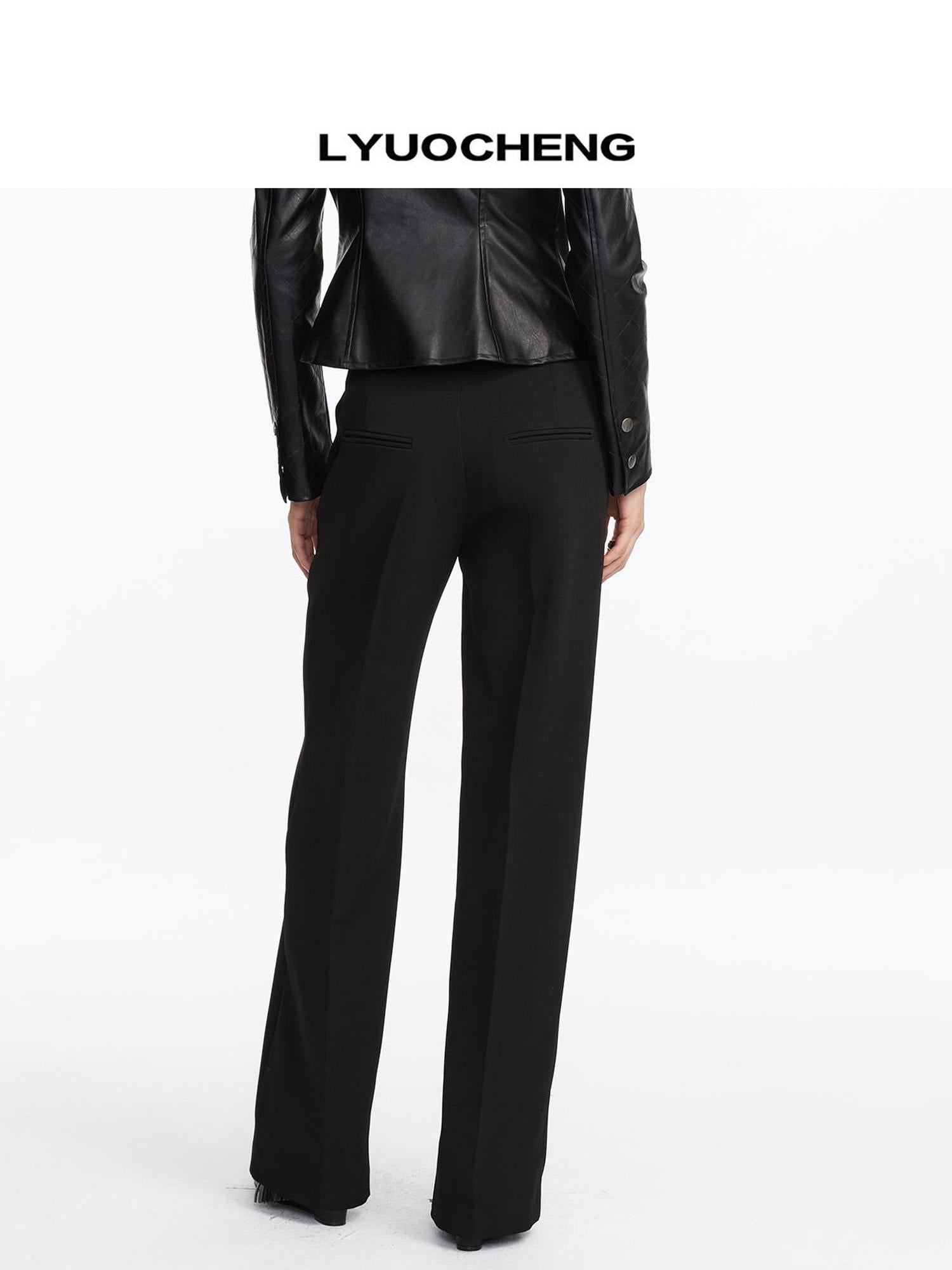 LYUOCHENG Mid Rise Relaxed Fit Straight Leg Trousers