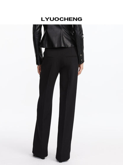 LYUOCHENG Mid Rise Relaxed Fit Straight Leg Trousers