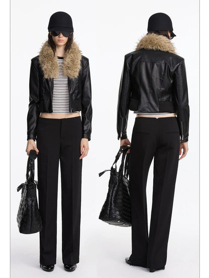 LYUOCHENG Mid Rise Relaxed Fit Straight Leg Trousers