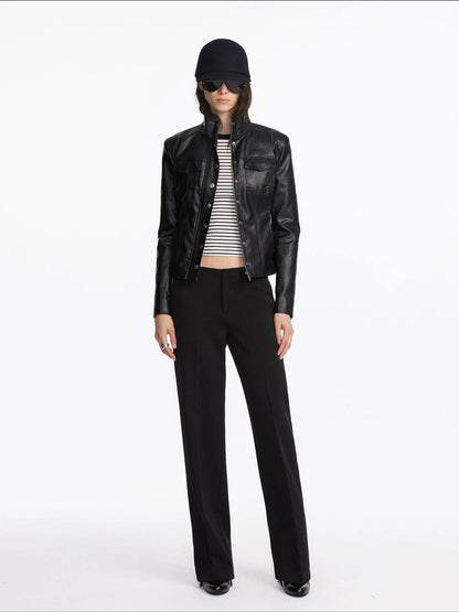 LYUOCHENG Mid Rise Relaxed Fit Straight Leg Trousers