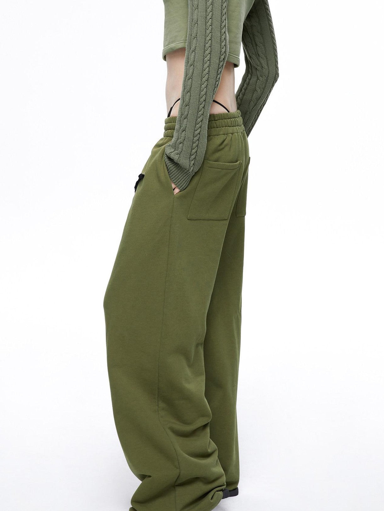 LYUOCHENG Military Green Five Star Patchwork Low Rise Wide Leg Women&