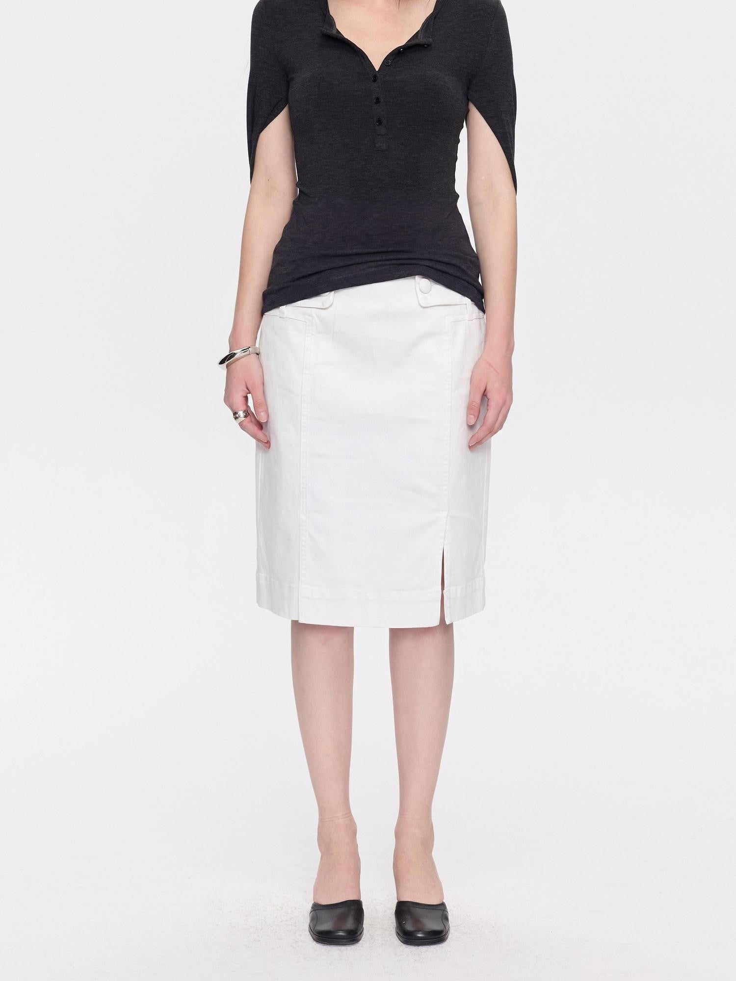 LYUOCHENG Minimal White Low Waist Button Belt Pencil Women&