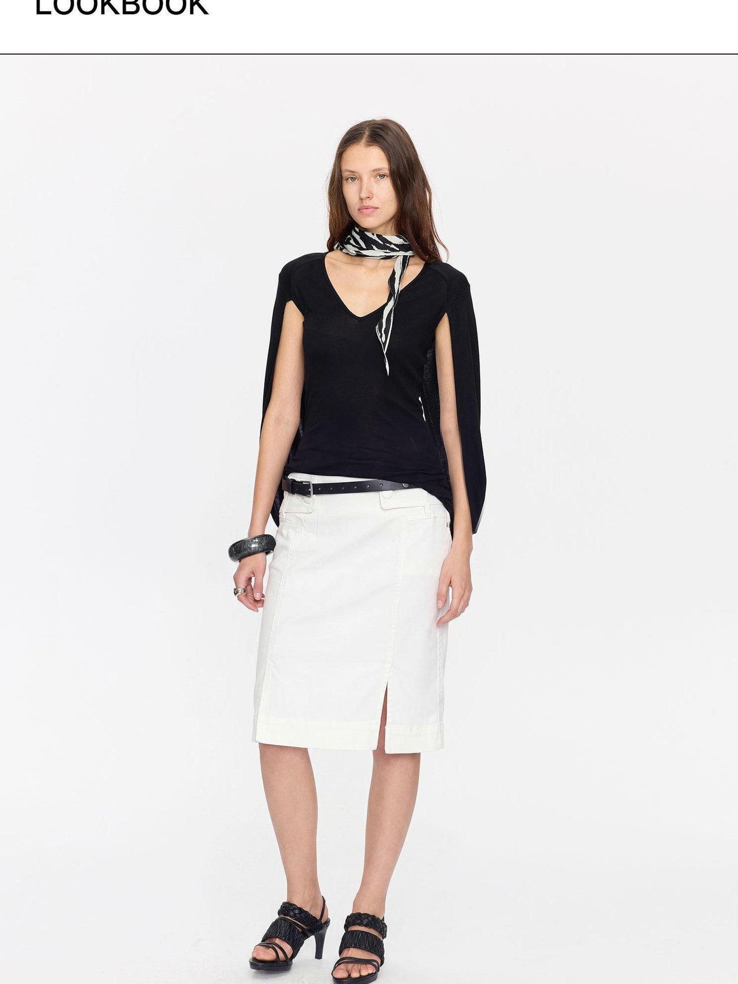 LYUOCHENG Minimal White Low Waist Button Belt Pencil Women&