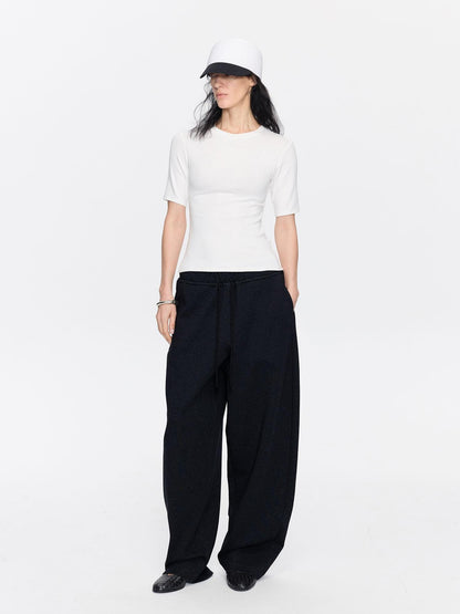 LYUOCHENG Minimalist Crew Neck Mid Sleeve Stretch Women&