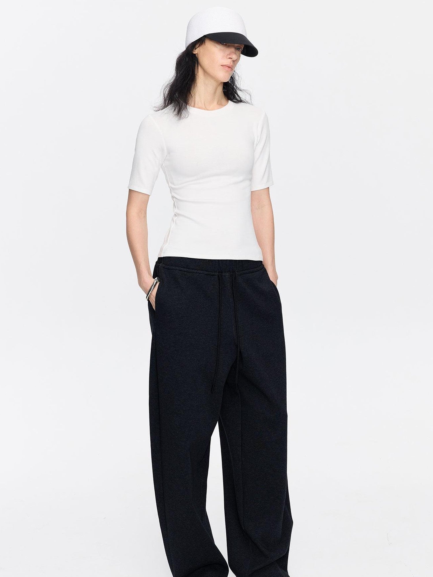 LYUOCHENG Minimalist Crew Neck Mid Sleeve Stretch Women&