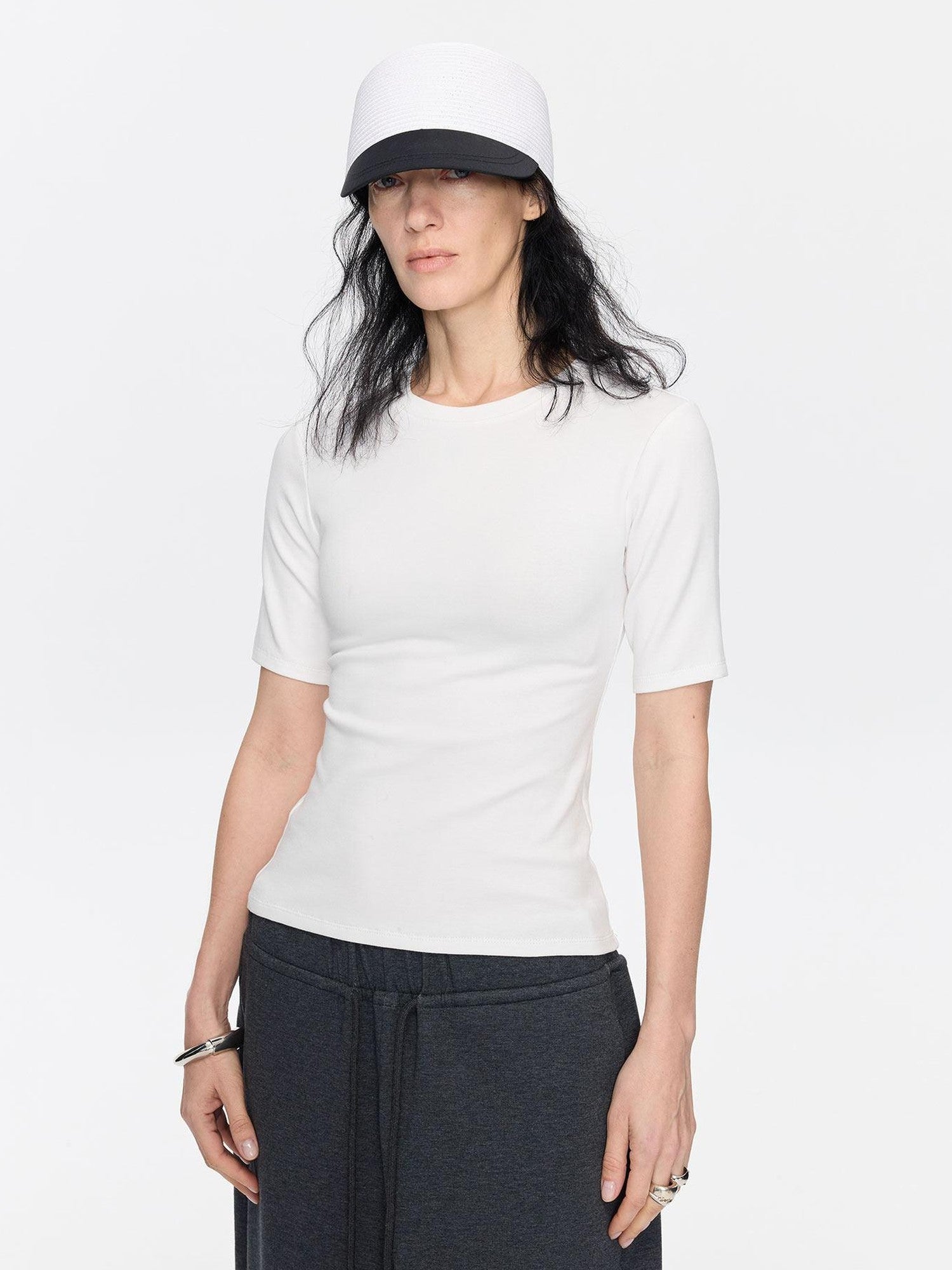 LYUOCHENG Minimalist Crew Neck Mid Sleeve Stretch Women&