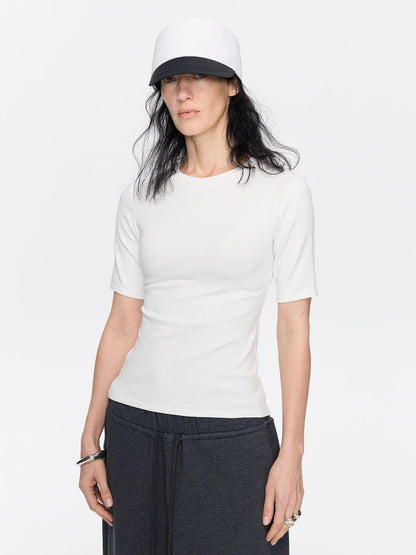 LYUOCHENG Minimalist Crew Neck Mid Sleeve Stretch Women&