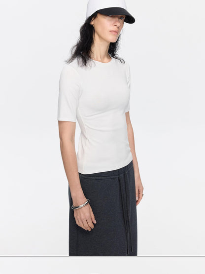 LYUOCHENG Minimalist Crew Neck Mid Sleeve Stretch Women&