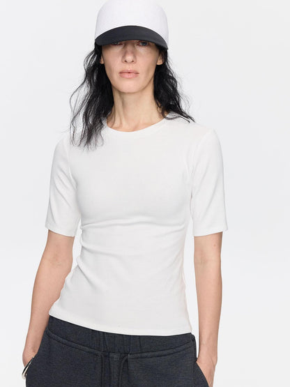 LYUOCHENG Minimalist Crew Neck Mid Sleeve Stretch Women&