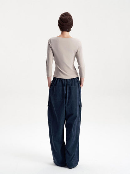 LYUOCHENG Multi Pocket Distressed Solid Cotton Women&