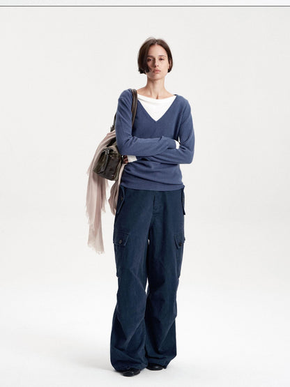 LYUOCHENG Multi Pocket Distressed Solid Cotton Women&