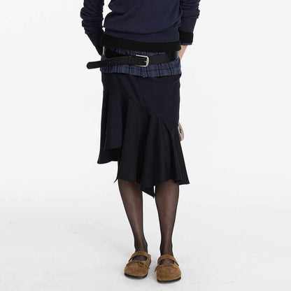LYUOCHENG_Navy_Asymmetric_Hem_Panel_Ruffle_Women&