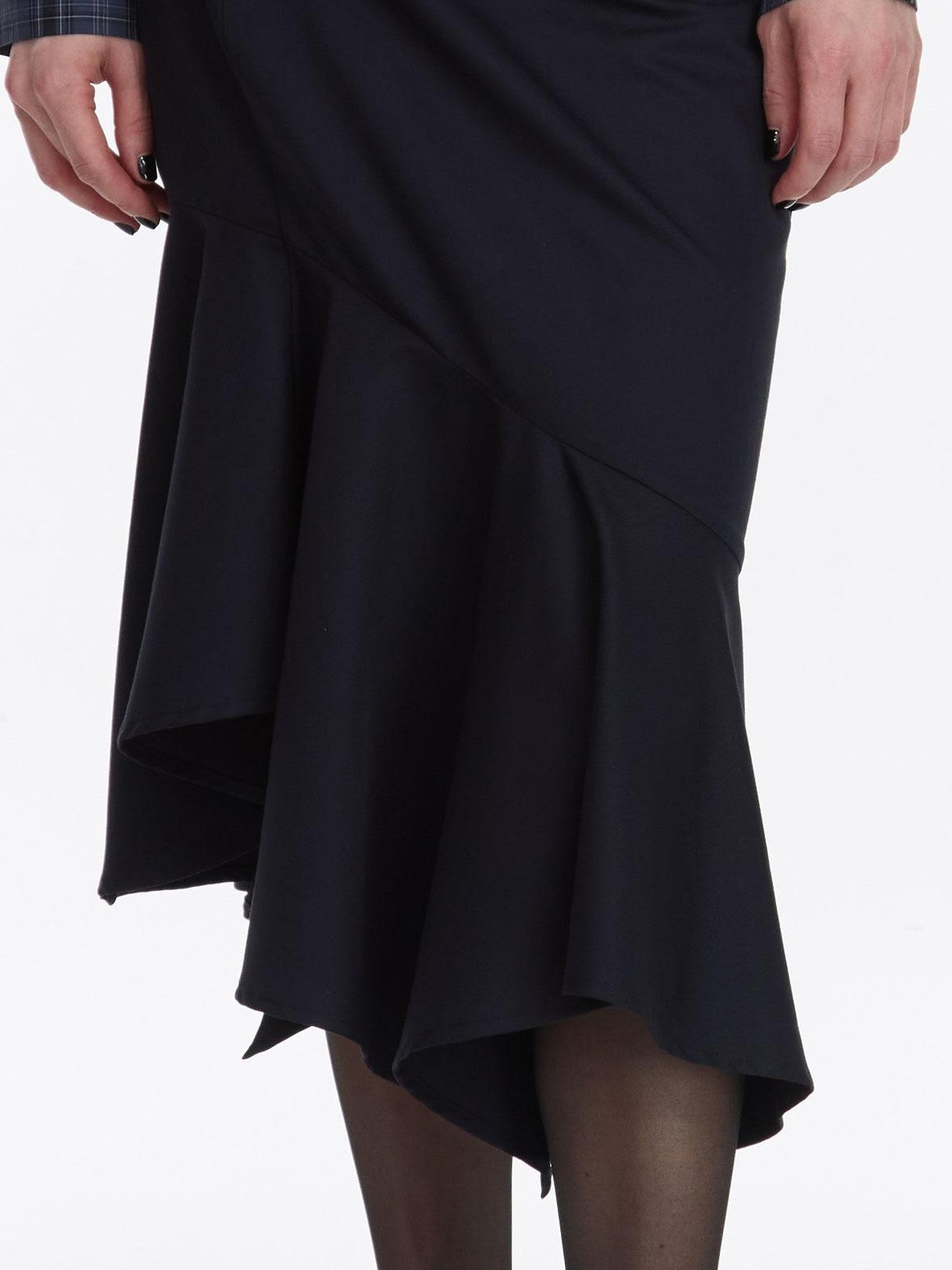 LYUOCHENG Navy Asymmetric Hem Panel Ruffle Women&