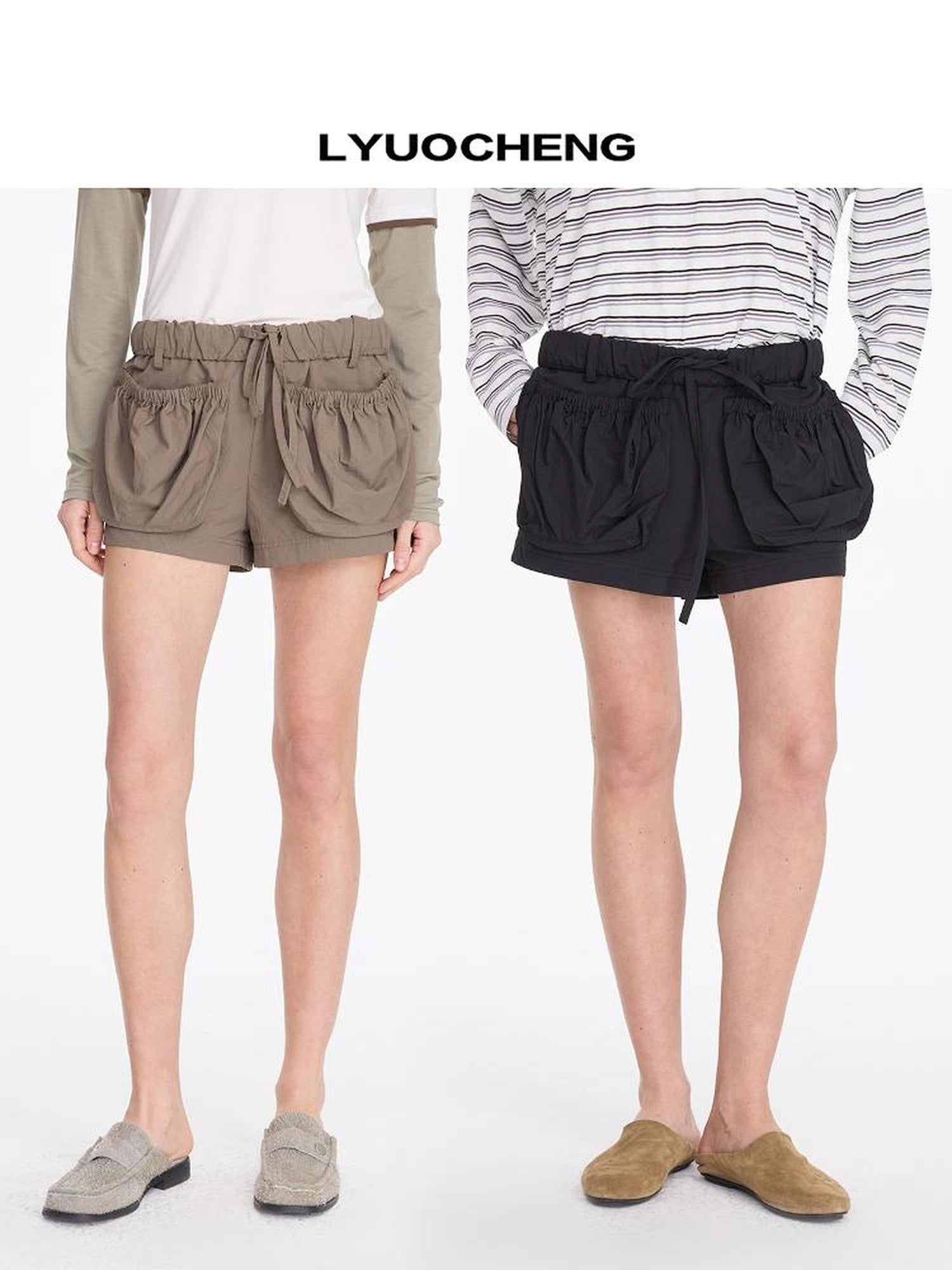 LYUOCHENG Nylon Cuffed Waistband Casual Shorts