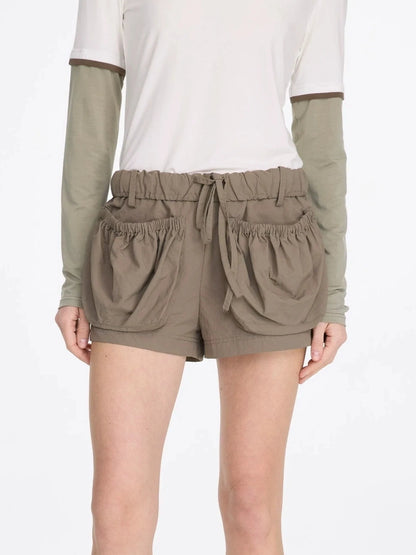 LYUOCHENG Nylon Cuffed Waistband Casual Shorts