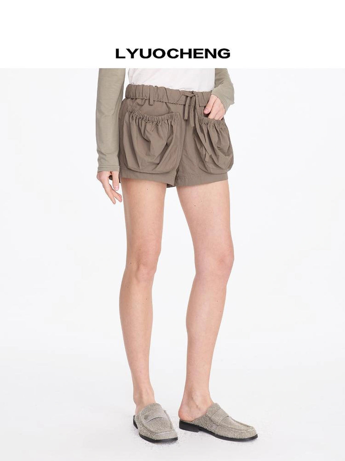 LYUOCHENG Nylon Cuffed Waistband Casual Shorts