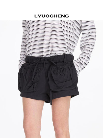 LYUOCHENG Nylon Cuffed Waistband Casual Shorts