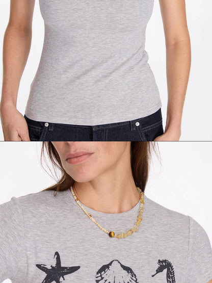 LYUOCHENG Ocean Creature Print Fitted Tee
