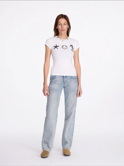 LYUOCHENG Ocean Creature Print Fitted Tee