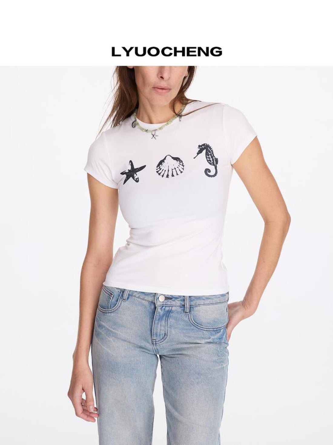 LYUOCHENG Ocean Creature Print Fitted Tee