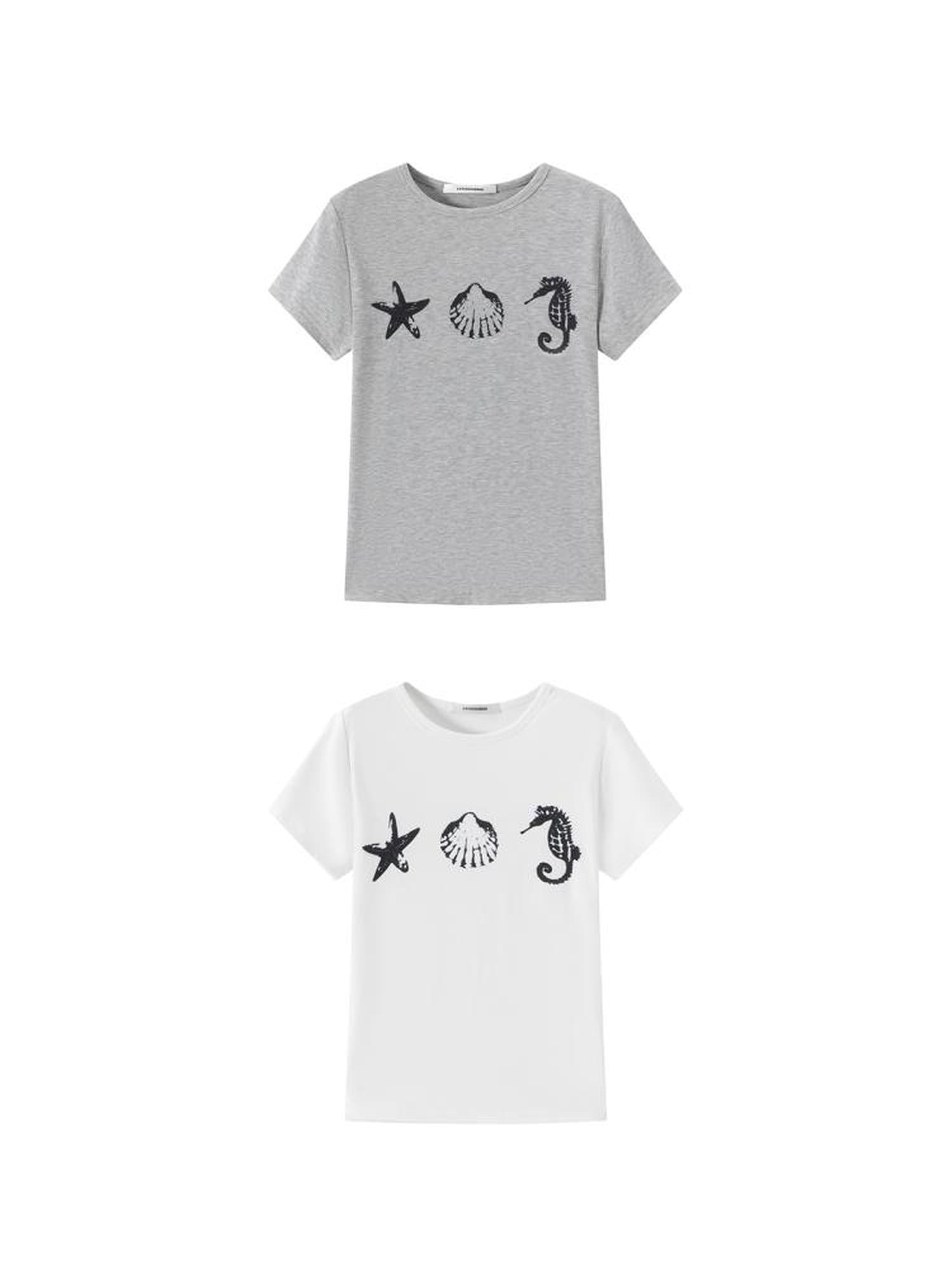 LYUOCHENG Ocean Creature Print Fitted Tee