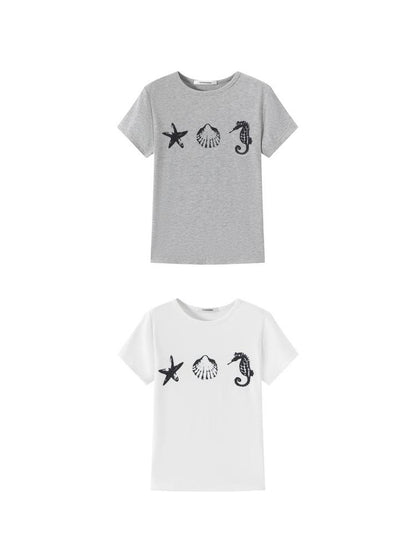 LYUOCHENG Ocean Creature Print Fitted Tee