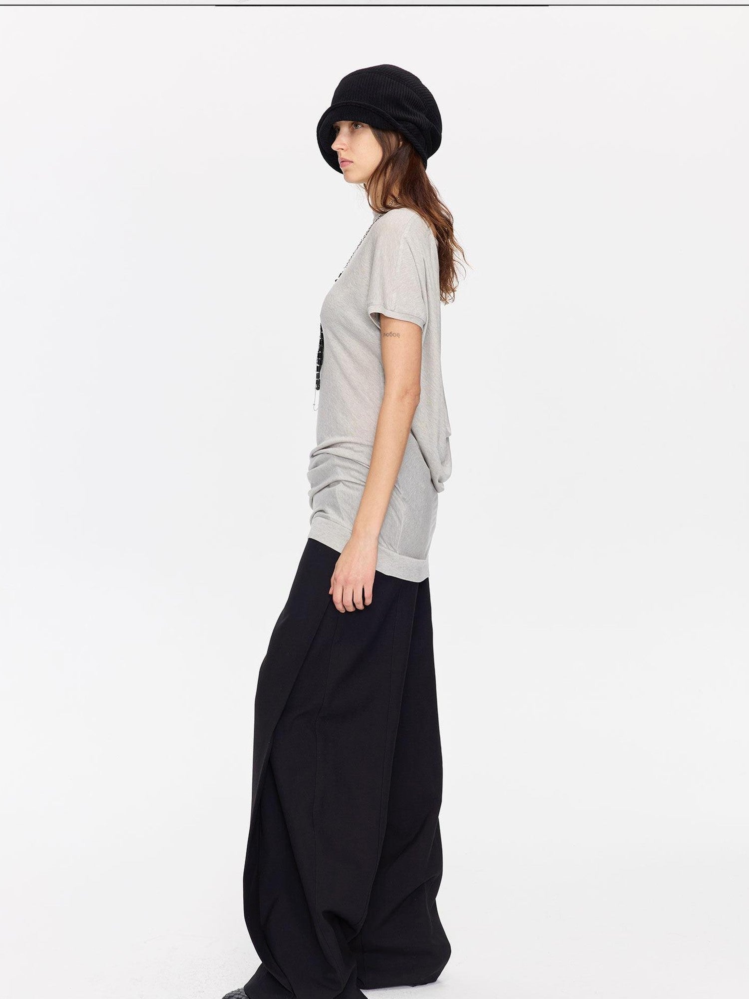 LYUOCHENG Open Back Irregular Batwing Draped Neck Women&