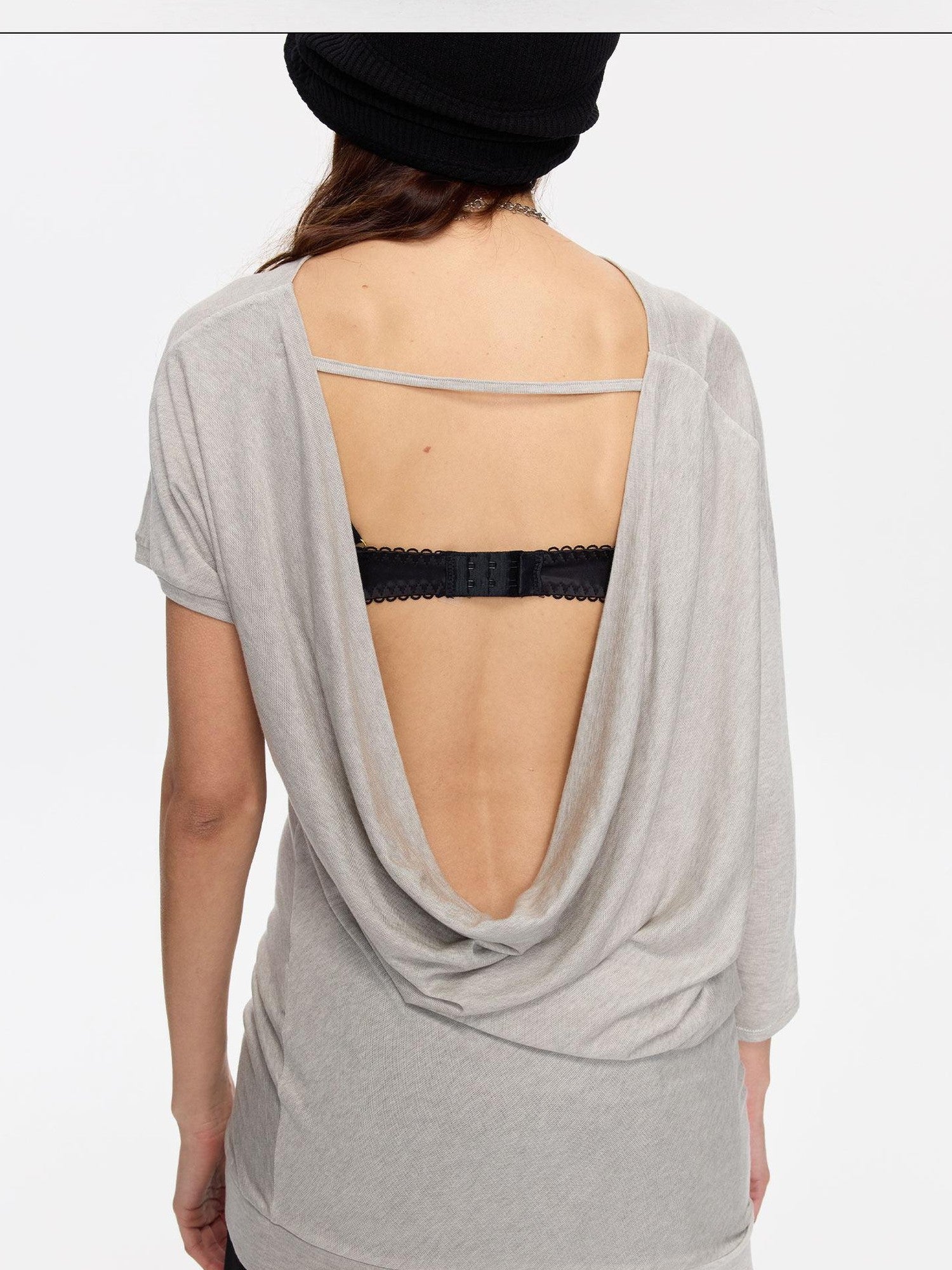 LYUOCHENG Open Back Irregular Batwing Draped Neck Women&