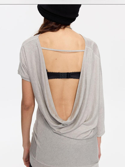 LYUOCHENG Open Back Irregular Batwing Draped Neck Women&