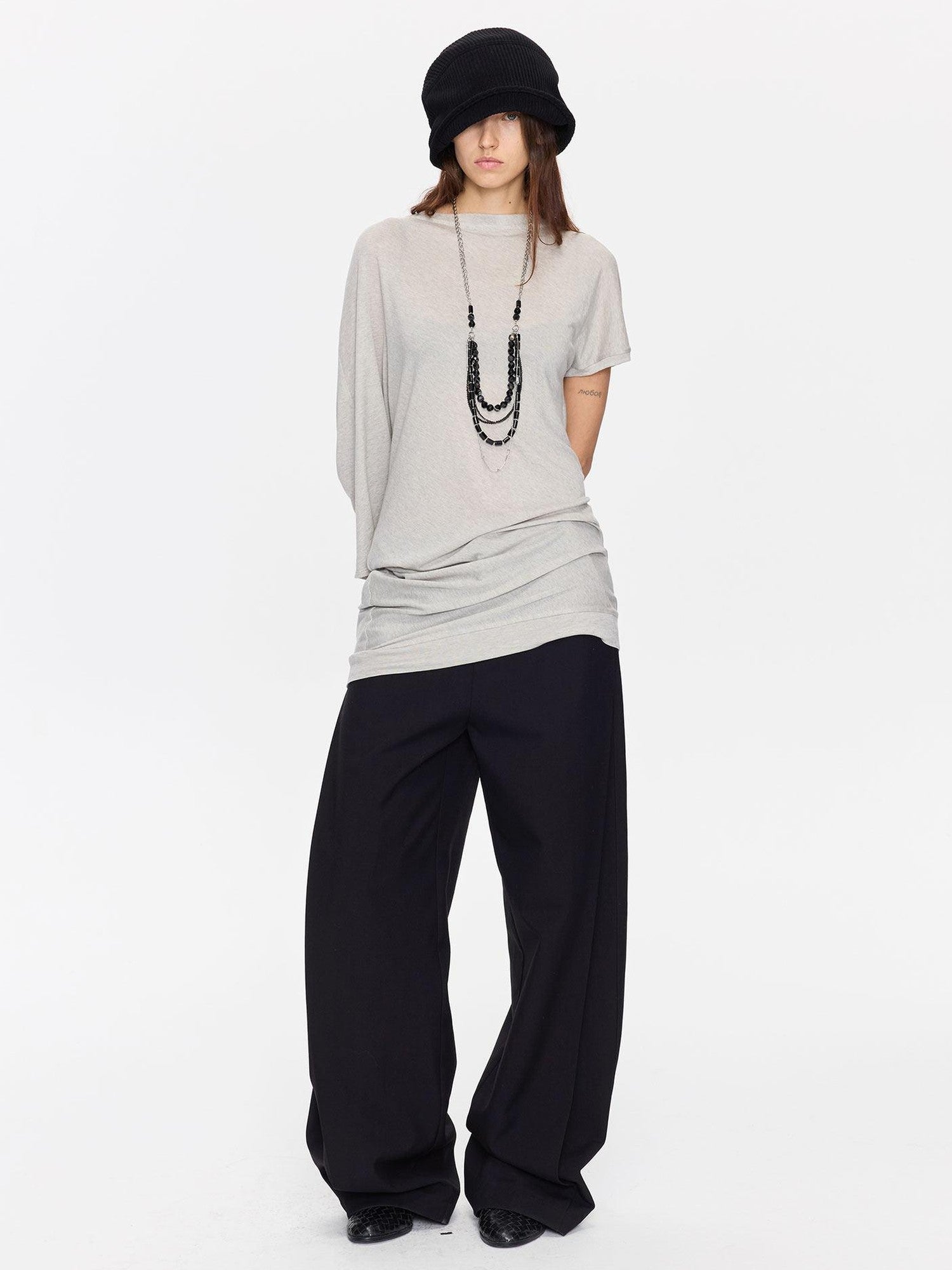LYUOCHENG Open Back Irregular Batwing Draped Neck Women&