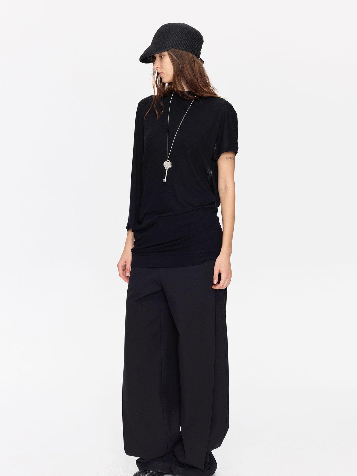LYUOCHENG Open Back Irregular Batwing Draped Neck Women&