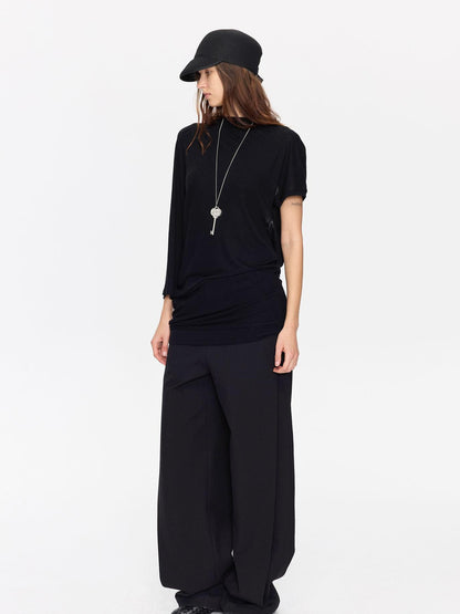 LYUOCHENG Open Back Irregular Batwing Draped Neck Women&