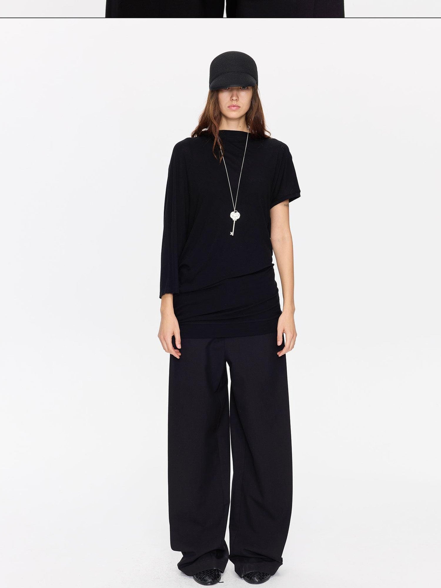 LYUOCHENG Open Back Irregular Batwing Draped Neck Women&