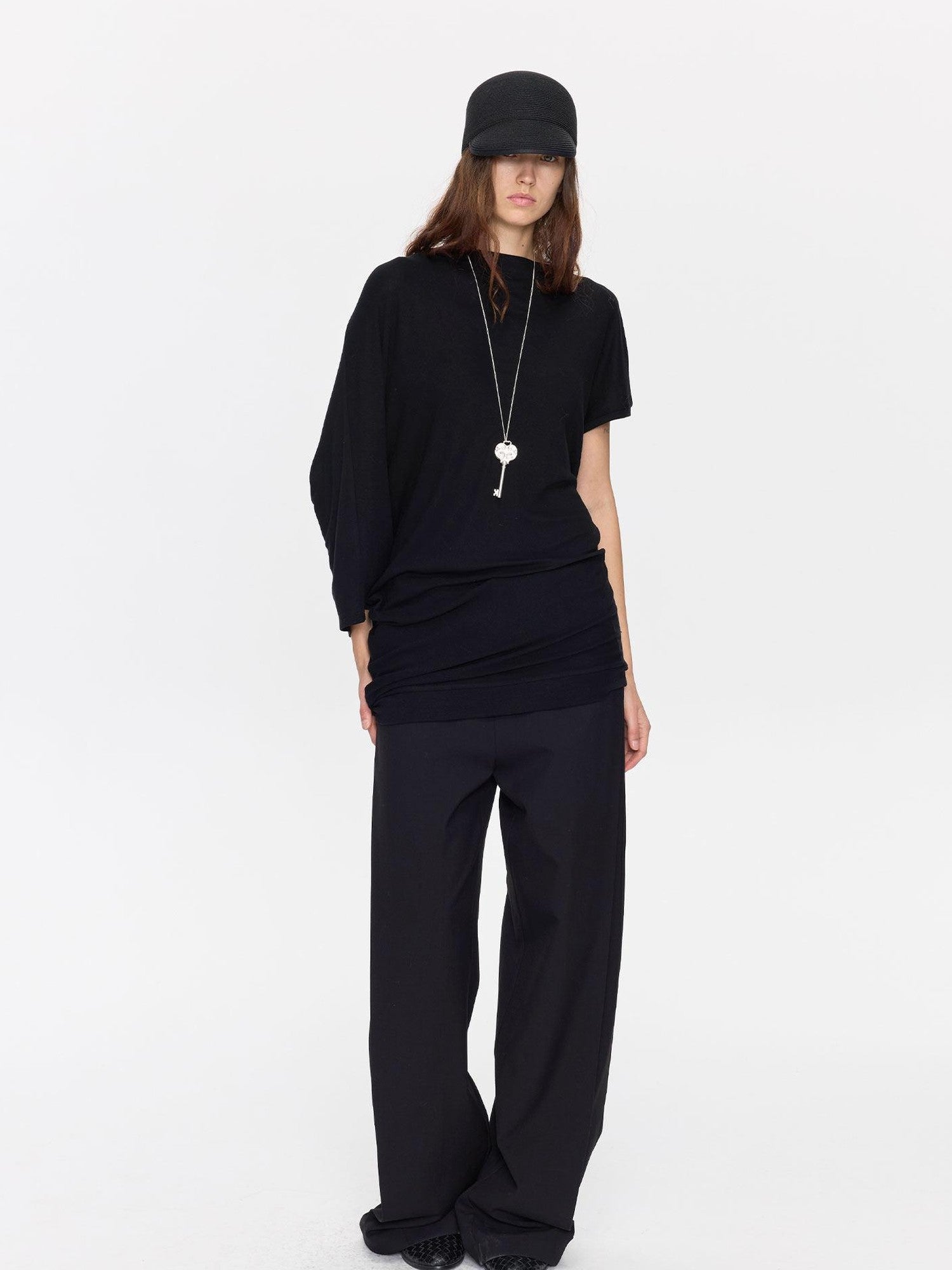 LYUOCHENG Open Back Irregular Batwing Draped Neck Women&