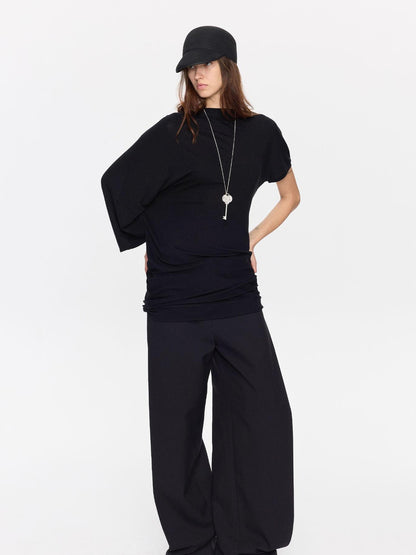LYUOCHENG Open Back Irregular Batwing Draped Neck Women&