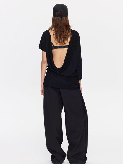 LYUOCHENG Open Back Irregular Batwing Draped Neck Women&