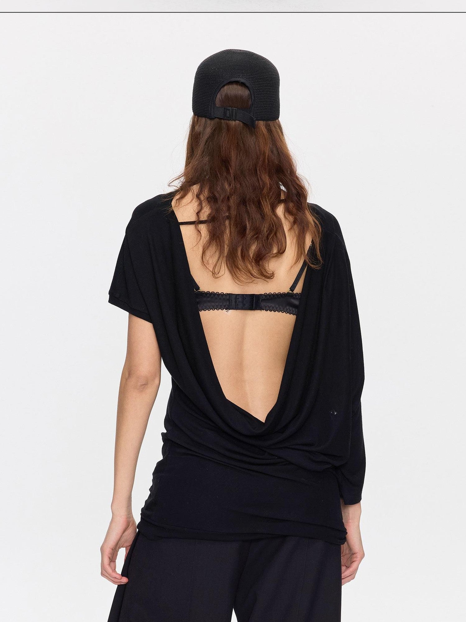 LYUOCHENG Open Back Irregular Batwing Draped Neck Women&