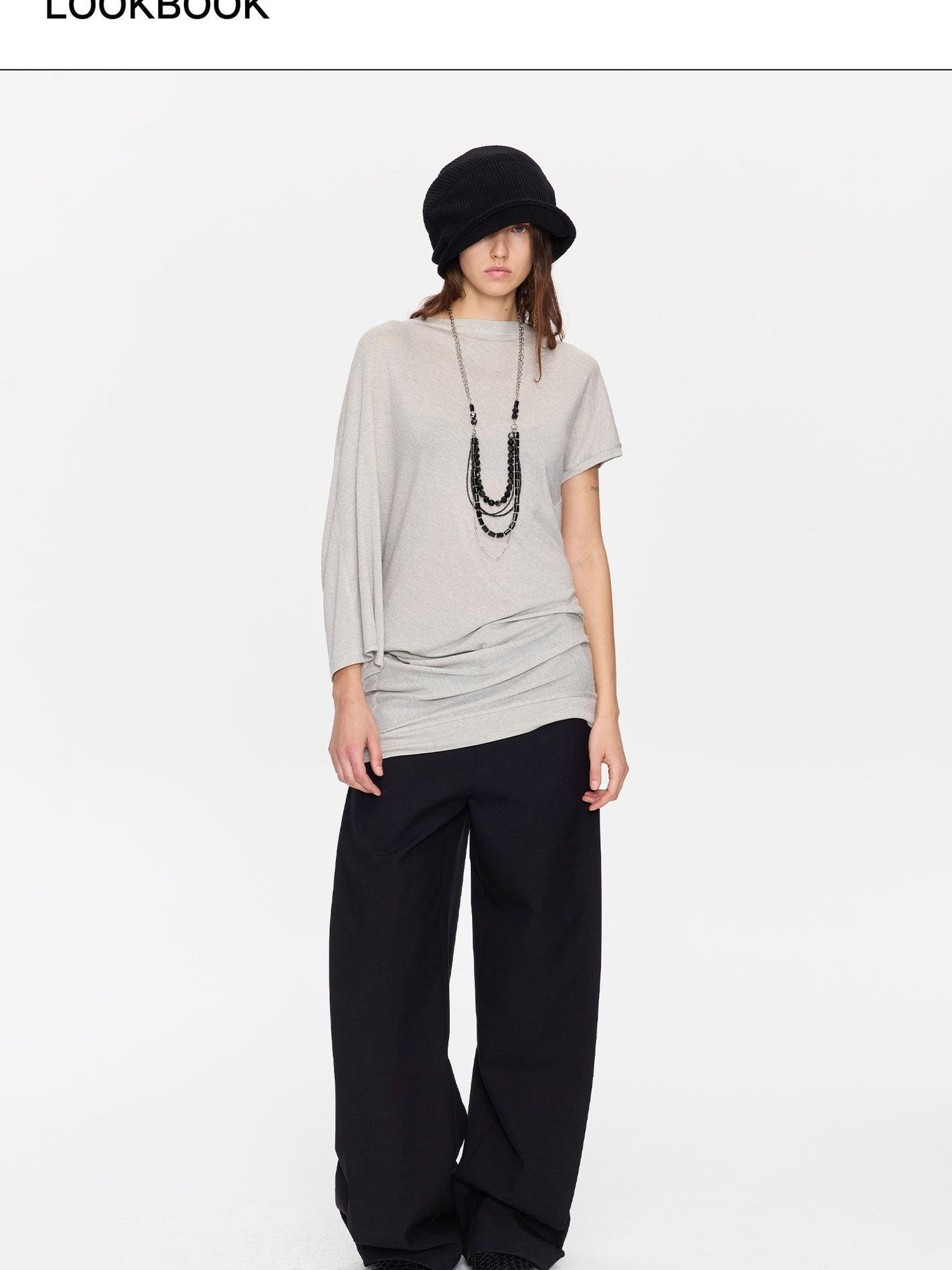 LYUOCHENG Open Back Irregular Batwing Draped Neck Women&