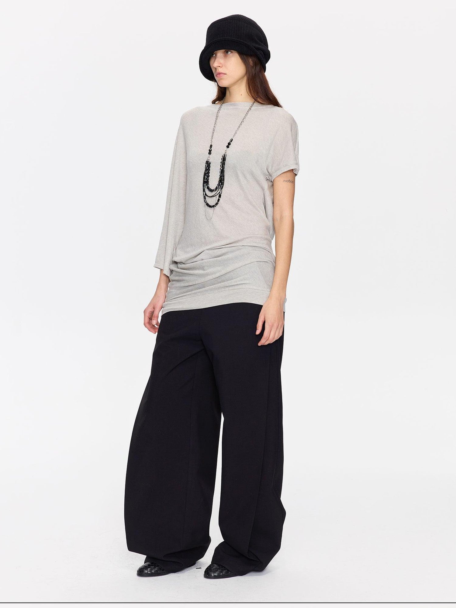LYUOCHENG Open Back Irregular Batwing Draped Neck Women&