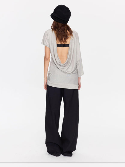 LYUOCHENG Open Back Irregular Batwing Draped Neck Women&