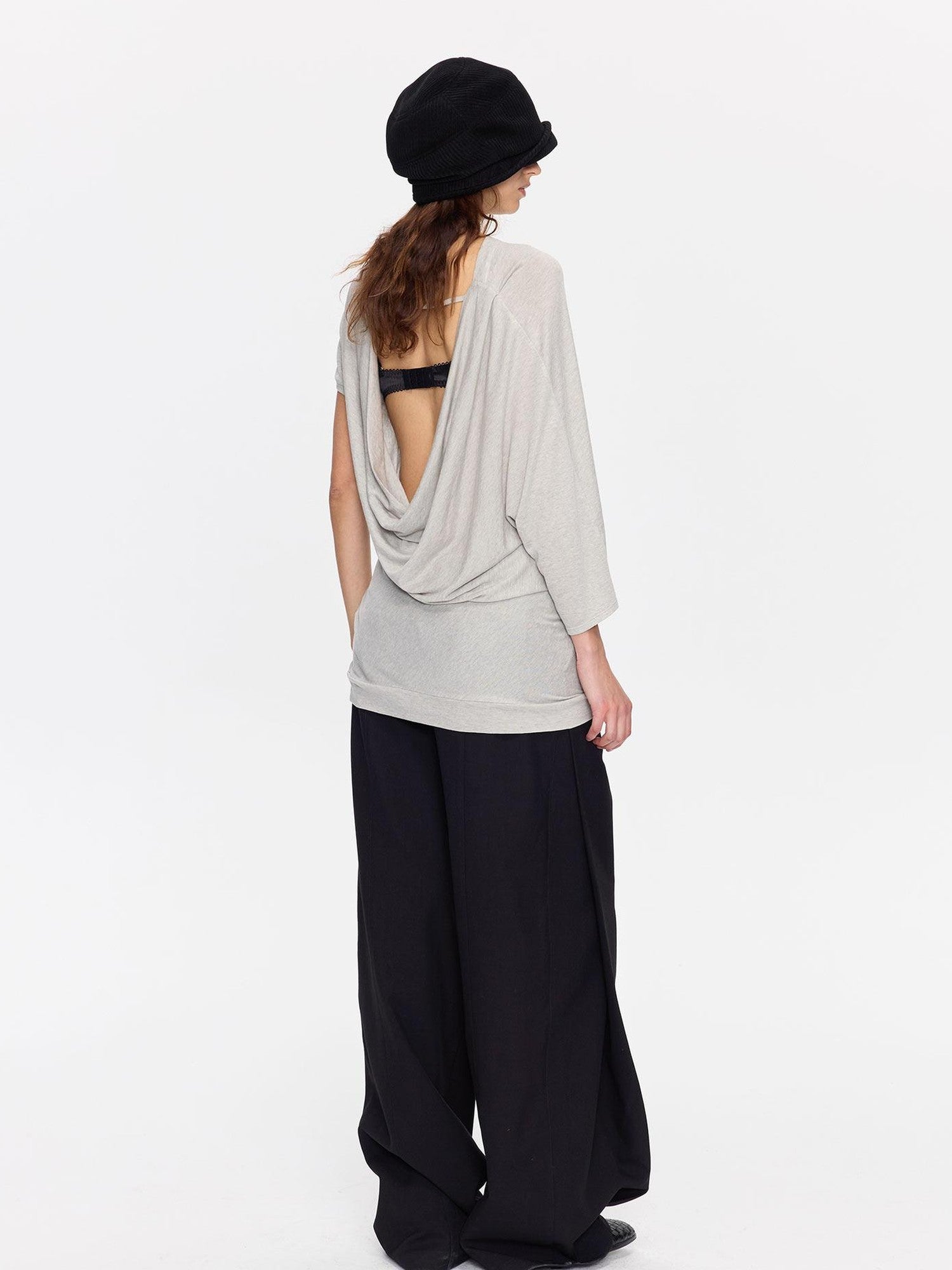LYUOCHENG Open Back Irregular Batwing Draped Neck Women&